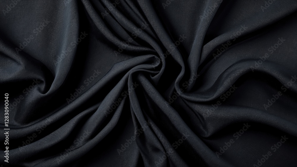 Black fabric texture with smooth drapery and soft folds on a dark background Black fabric texture with smooth drapery and soft folds on a dark background