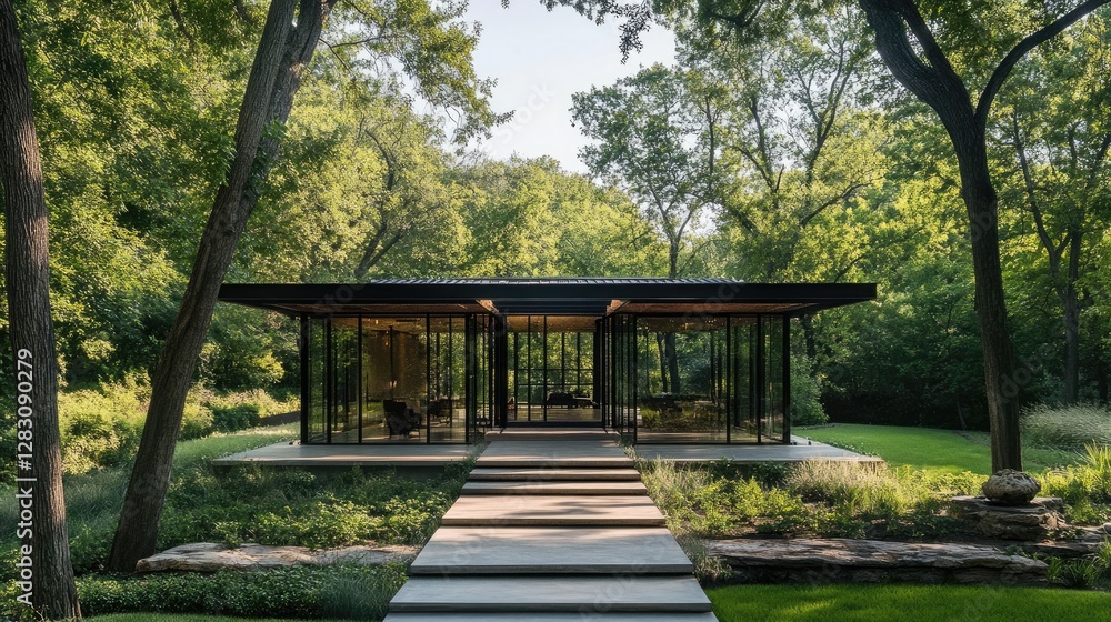 Modern house with steel beam framework and concrete slab flooring Modern house with steel beam framework and concrete slab flooring