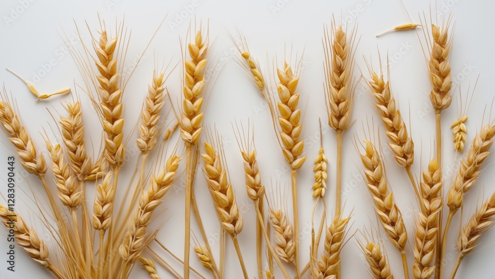 Dried wheat stalks arranged on a white background with natural textures and colors showcasing agricultural themes Copy Space Dried wheat stalks arranged on a white background with natural textures and colors showcasing agricultural themes Copy Space