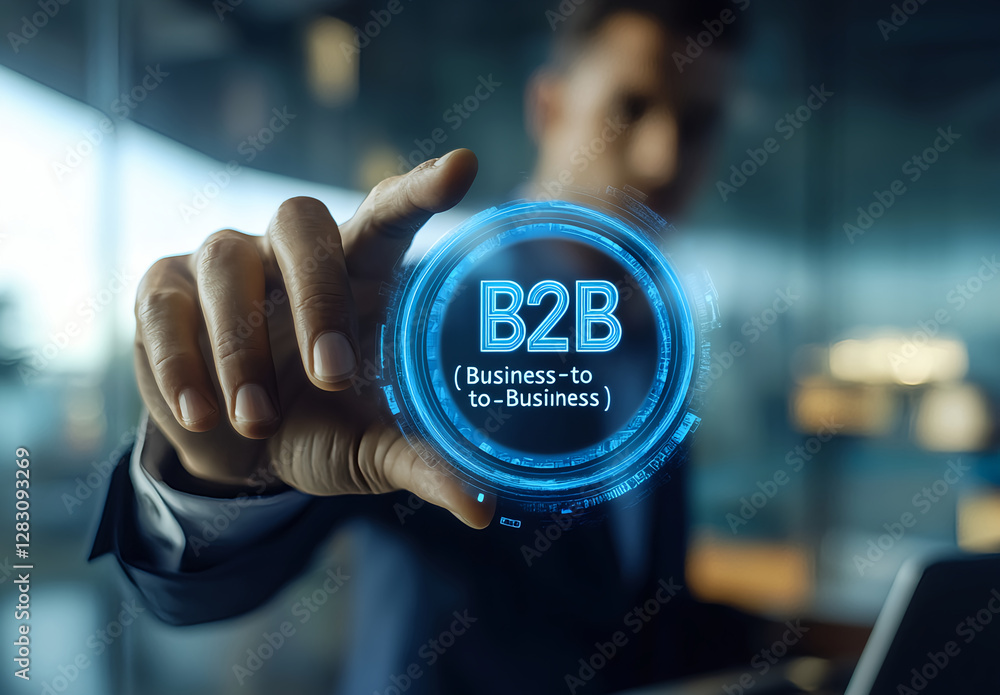 Fototapeta premium Businessman Touching B2B Hologram