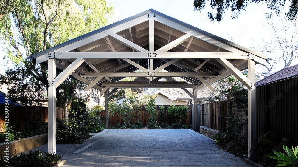 Fototapeta premium Reinforced steel framework supporting a durable garage roof for long-term use