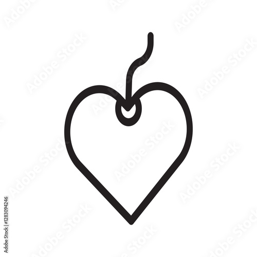 Line icon of a heart-shaped price tag with a hole, symbolizing love-themed discounts or promotions.