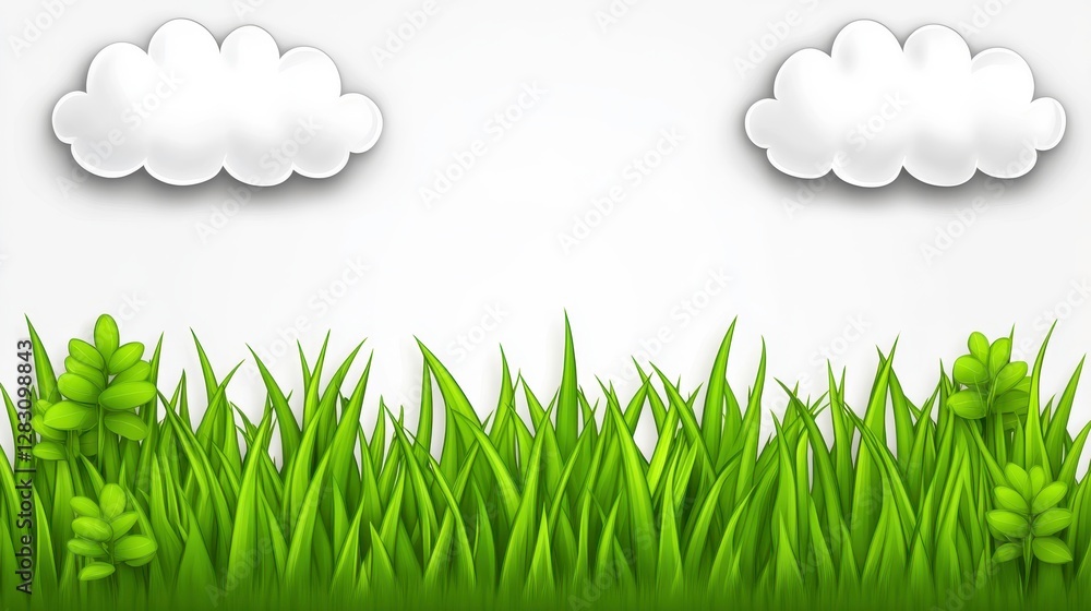 Obraz premium Lush green grass and clouds in nature illustrative background bright environment vibrant view