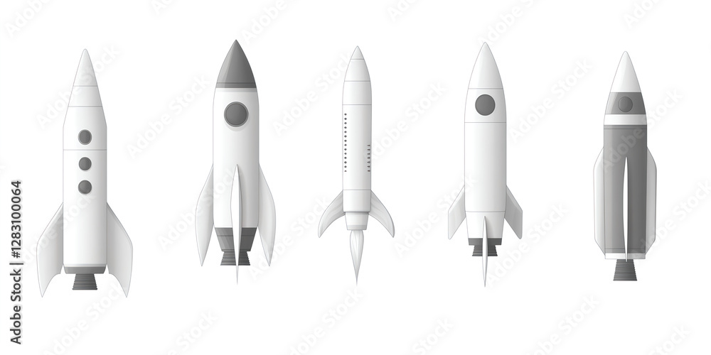 Five Retro Rockets - Space Exploration Set Five Retro Rockets - Space Exploration Set
