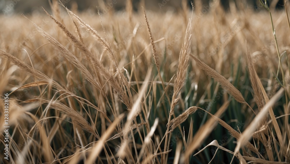 Golden dry grass field with wispy blades swaying gently in the breeze under soft sunlight, creating a serene and natural landscape. Golden dry grass field with wispy blades swaying gently in the breeze under soft sunlight, creating a serene and natural landscape.