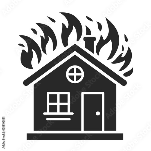 Silhouette of a burning house, symbolizing real estate disaster, crisis, or emergency.