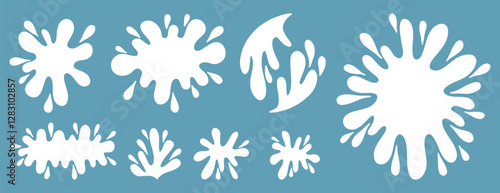 flat milk splash and blot doodle isolated elements set. Isolated vector white milk shapes for product design, advertising
