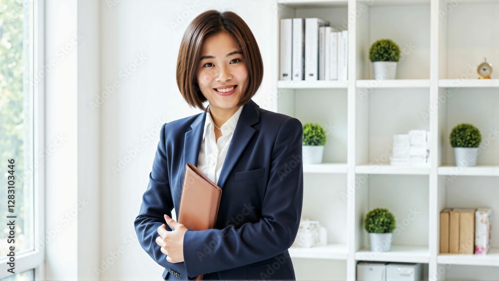Professional Asian Secretary or Manager Working in a Bright Modern Office, Ready for Business Success Professional Asian Secretary or Manager Working in a Bright Modern Office, Ready for Business Success
