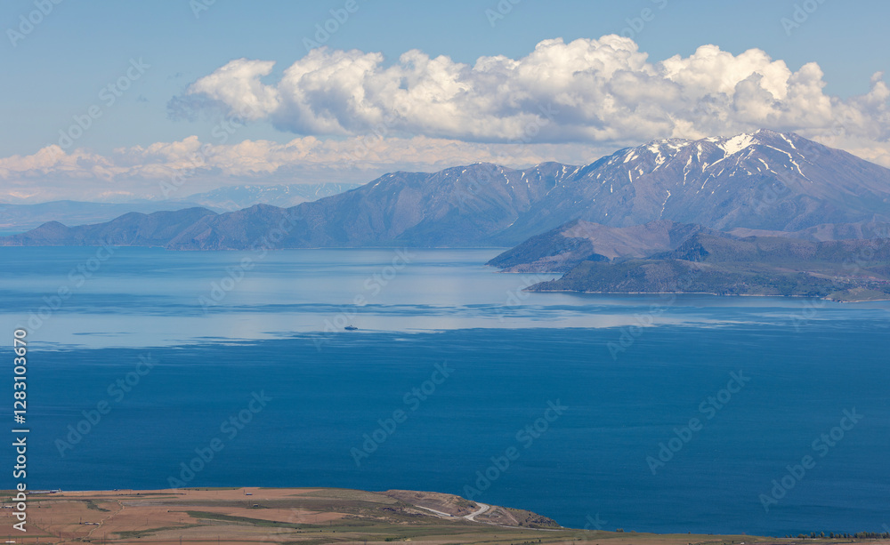 Ferry transporting snowy mountains and Van Lake, Tatvan, Bitlis