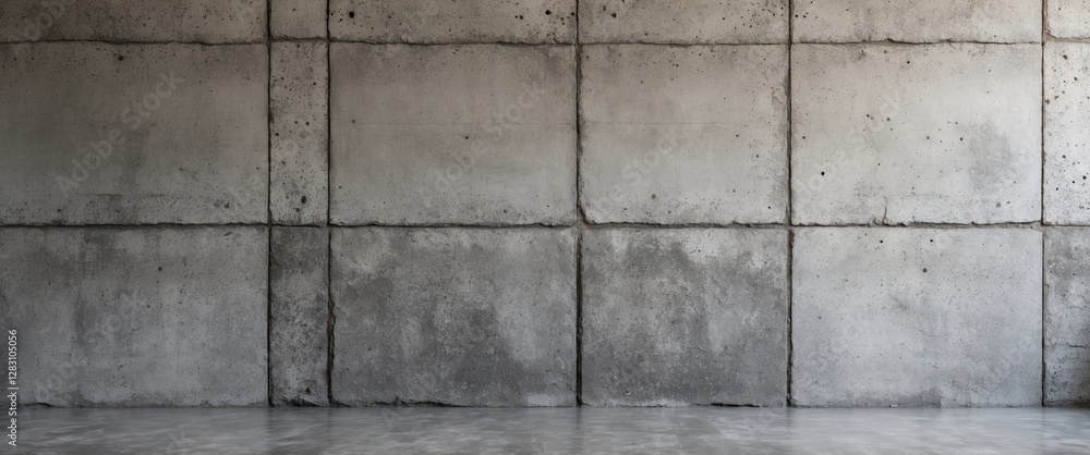 Naklejka premium Textured concrete wall with large rectangular panels in an industrial setting interior background