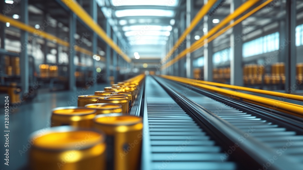 a high tech industrial factory with an automated conveyor belt system ensuring the efficient manufacturing and mass production of aluminum beverage containers for the packaging industry a high tech industrial factory with an automated conveyor belt system ensuring the efficient manufacturing and mass production of aluminum beverage containers for the packaging industry