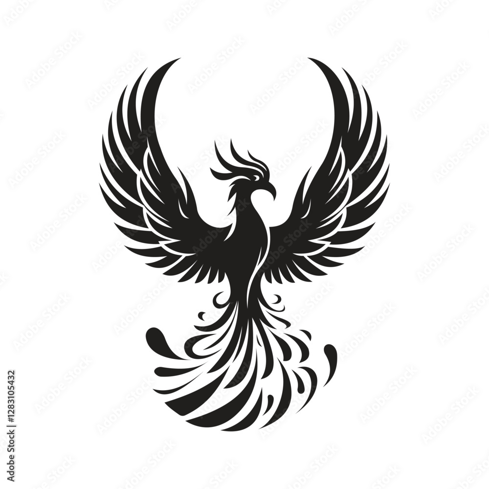 Majestic Phoenix Rising with Flame Wings Logo Design