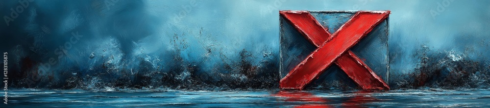 Large red X symbol with a turbulent background of blue tones. Generative AI Large red X symbol with a turbulent background of blue tones. Generative AI