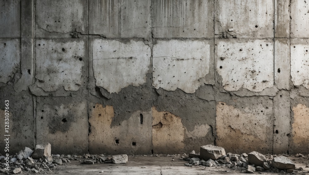 Grungy texture of a weathered concrete wall with rough surfaces and scattered debris ideal for industrial and urban themed backgrounds. Grungy texture of a weathered concrete wall with rough surfaces and scattered debris ideal for industrial and urban themed backgrounds.