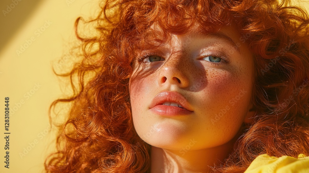 A Young Woman With Vibrant Red Curly Hair A Young Woman With Vibrant Red Curly Hair