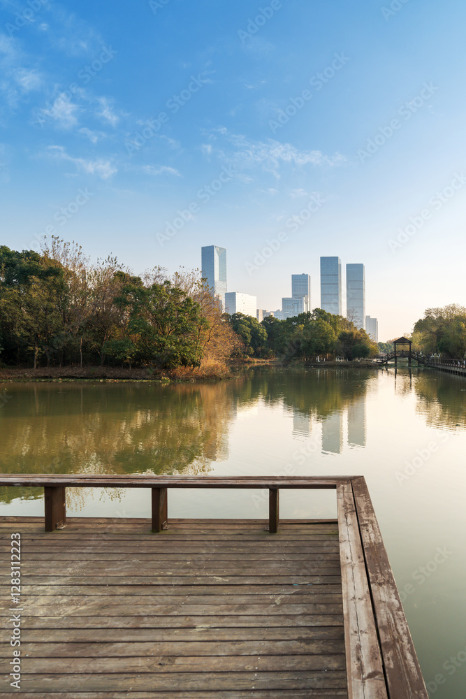 Fototapeta premium Lakeside modern office building in China