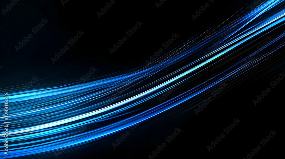 Naklejka premium Abstract Blue Digital Light Wave Flowing Across Black Background Displaying Data and Energy