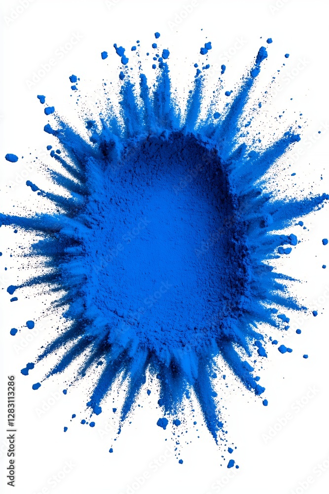 Vibrant Explosion of Blue Powder Creating Dynamic Splashes on White Background Vibrant Explosion of Blue Powder Creating Dynamic Splashes on White Background