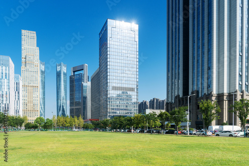 Photography city park with modern building background in shanghai