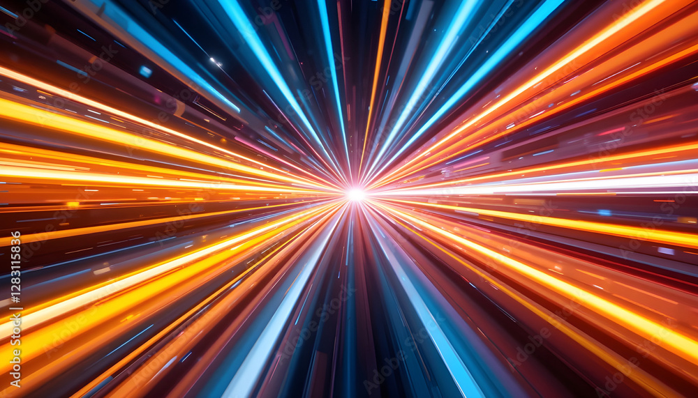 3d illustration of abstract high-speed light trails, vibrant colors, dynamic energy, futuristic feel, top-down view