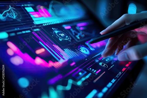 Wallpaper Mural Hand interacts with vibrant digital dashboard, charts and graphs Torontodigital.ca