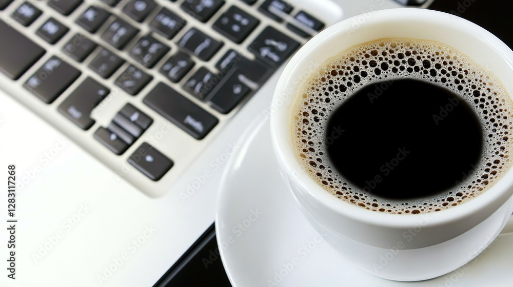 Coffee, laptop, office, work, morning, productivity, break, technology, closeup, dark Coffee, laptop, office, work, morning, productivity, break, technology, closeup, dark