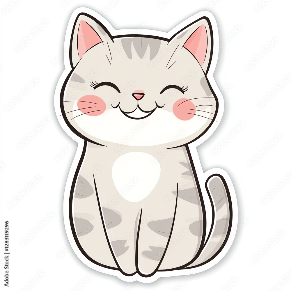 Fototapeta premium A cute, smiling cartoon cat illustration with soft, friendly features.