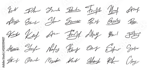 Signatures set. Fictitious handwritten signatures template for signing documents.