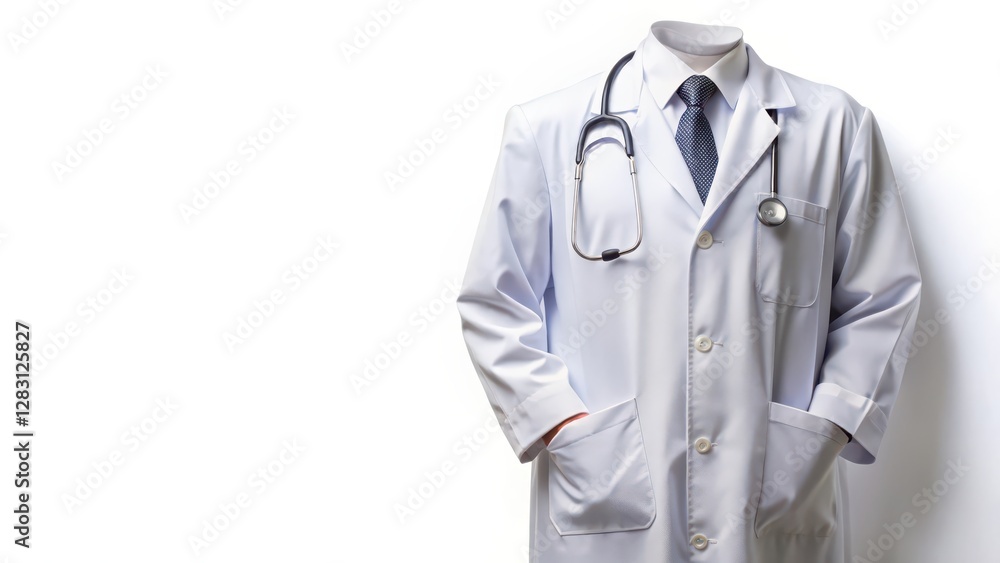 Doctor's Lab Coat with Stethoscope on White Background Doctor's Lab Coat with Stethoscope on White Background