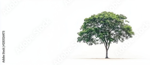 Lush green Bastard teak tree with a full canopy stands isolated against a bright white background conveying tranquility and natural beauty.