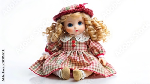 Porcelain Doll, Red Dress, White Background