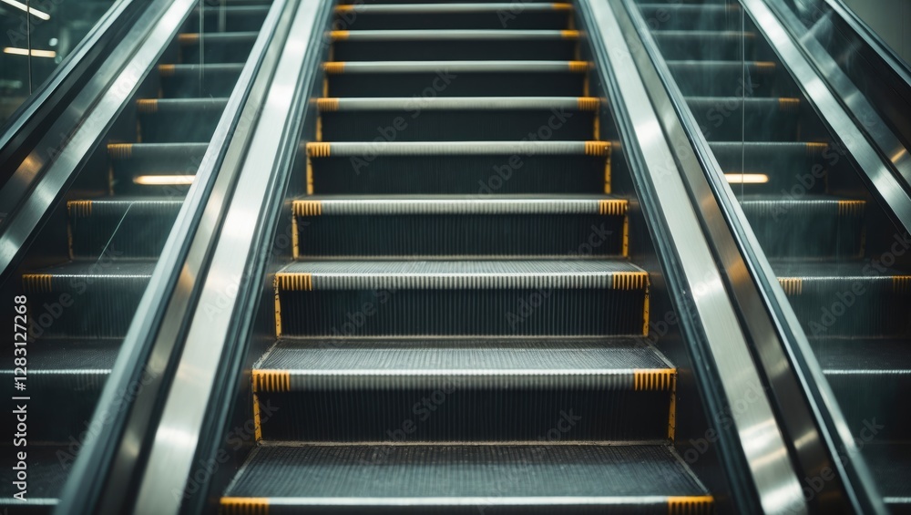 Close-up view of escalator stairs highlighting texture and design for modern architecture and transportation concepts