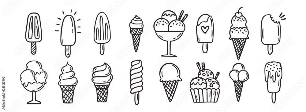 Fotografie ice cream doodle hand drawn icon set