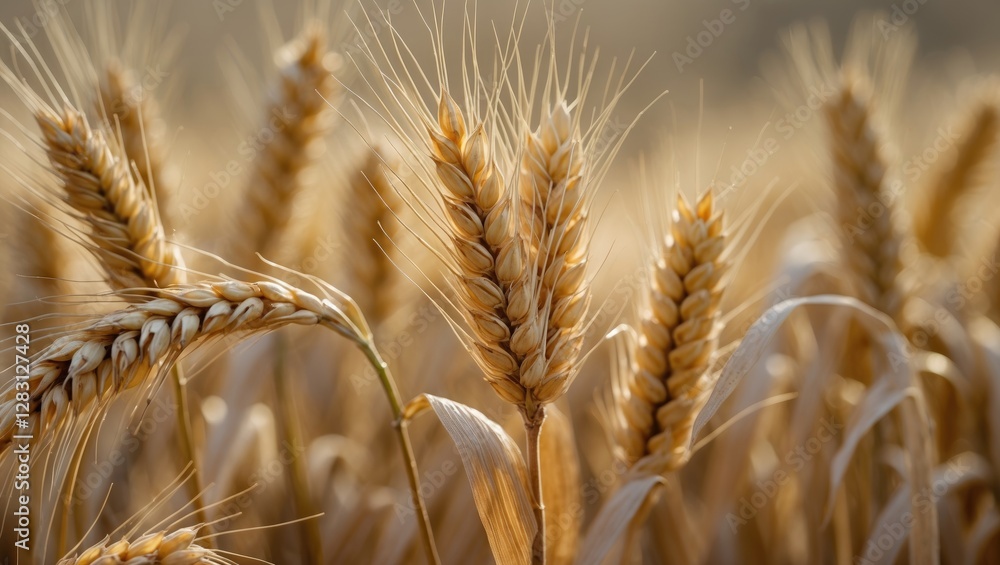 Golden Wheat Field During Sunset with Blades of Grain and Natural Light Highlights Golden Wheat Field During Sunset with Blades of Grain and Natural Light Highlights