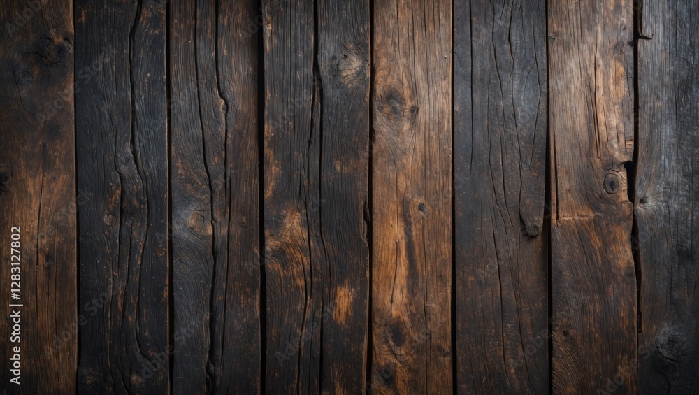 Dark weathered wooden planks background with a rustic appearance and varied texture in natural light Dark weathered wooden planks background with a rustic appearance and varied texture in natural light