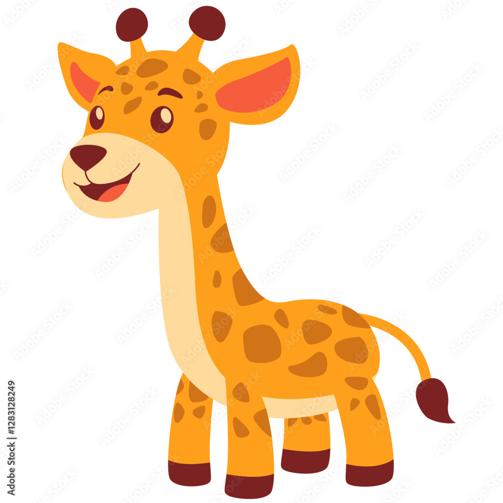 Playful Cartoon Giraffe with Cheerful Expression and Orange Spots - Kawaii Animal Illustration
Playful Cartoon Giraffe with Cheerful Expression and Orange Spots - Kawaii Animal Illustration