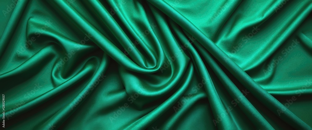 Obraz premium Emerald green luxury fabric background with elegant drapery and soft folds suitable for upscale design and textile applications
