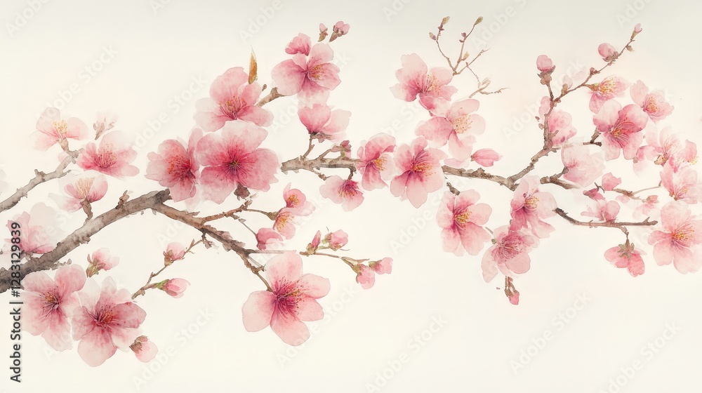 A delicate branch of pink cherry blossoms against a soft background, symbolizing beauty and renewal. A delicate branch of pink cherry blossoms against a soft background, symbolizing beauty and renewal.