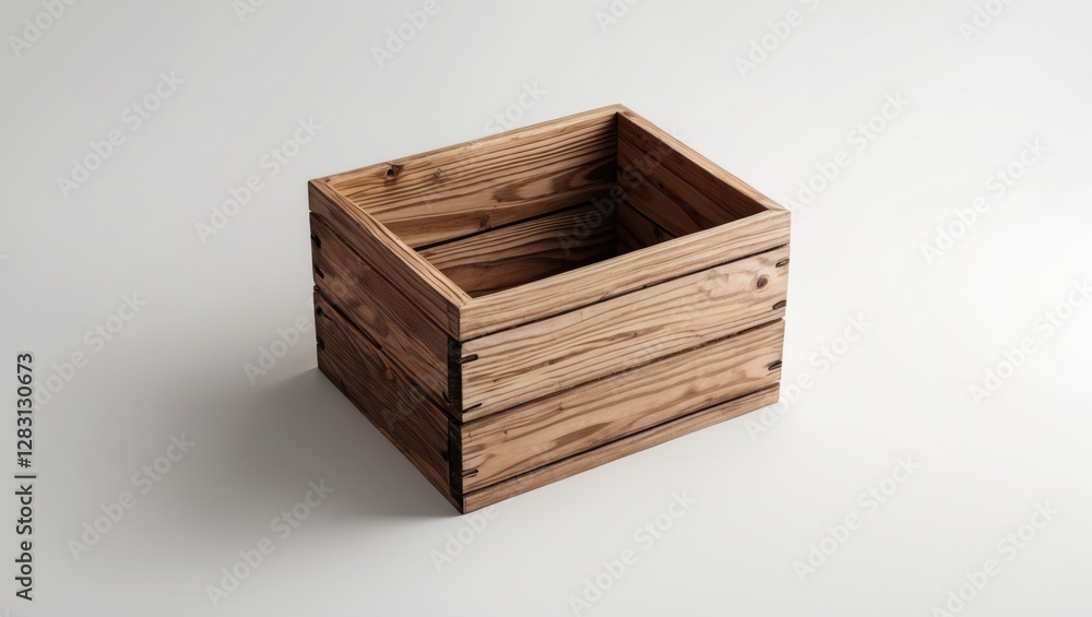 Rustic wooden storage box on a white background ideal for home decor or organization purposes Rustic wooden storage box on a white background ideal for home decor or organization purposes