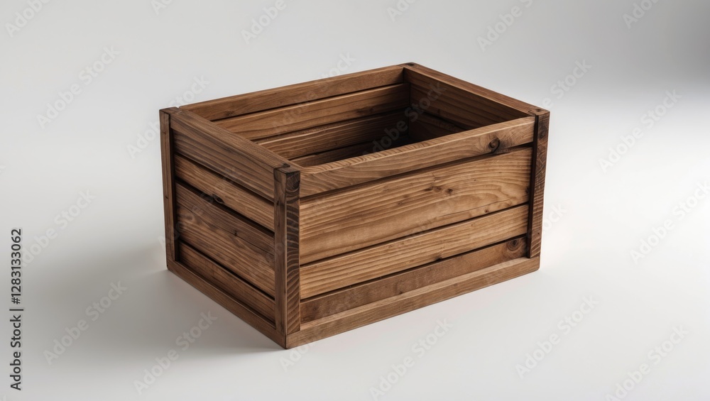 Wooden crate on a white background showcasing minimalist design, ideal for storage or decorative purposes in various settings. Wooden crate on a white background showcasing minimalist design, ideal for storage or decorative purposes in various settings.