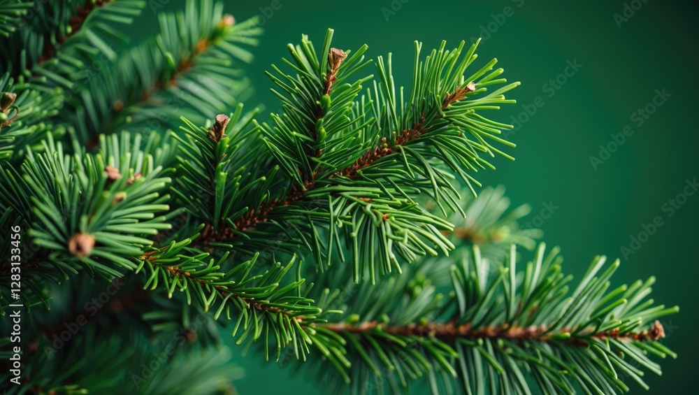 Close-up of vibrant green pine tree branches showcasing short coniferous needles against a blurred green background emphasizing natural texture. Close-up of vibrant green pine tree branches showcasing short coniferous needles against a blurred green background emphasizing natural texture.