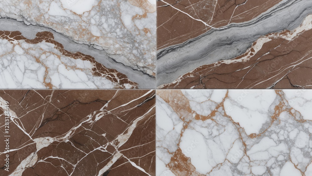 Fototapeta premium Elegant white and brown marble texture with grey patterns, ideal for ceramic slab and high-resolution tile design applications.