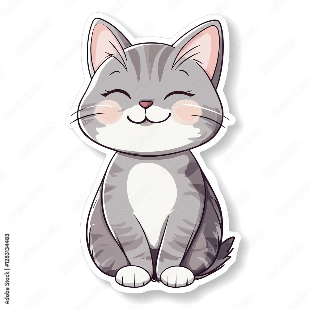 Obraz premium Adorable cartoon gray cat with a joyful expression, perfect for pet-themed designs.