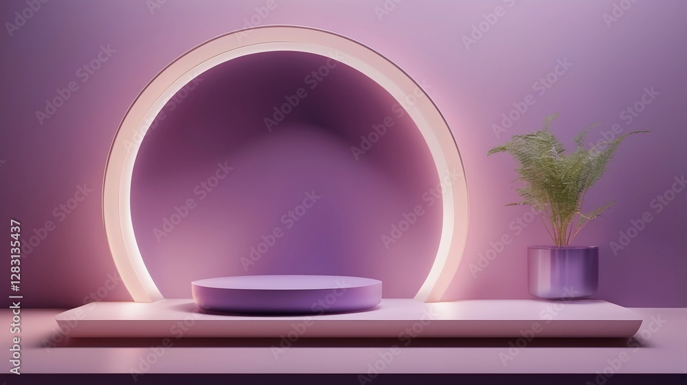 A modern 3D product display podium and Pink Pastel Backlight A modern 3D product display podium and Pink Pastel Backlight