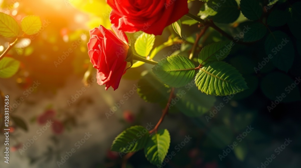 the beautiful colorful red rose close up in my garden 
