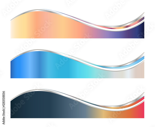 3D Letterhead Divider Template, Business Separator Footer Illustration Set with Colorful Waves