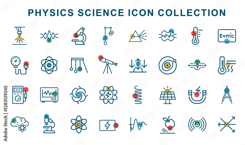 Fototapeta premium physics science line icons collection, equipment tools microscope laboratory