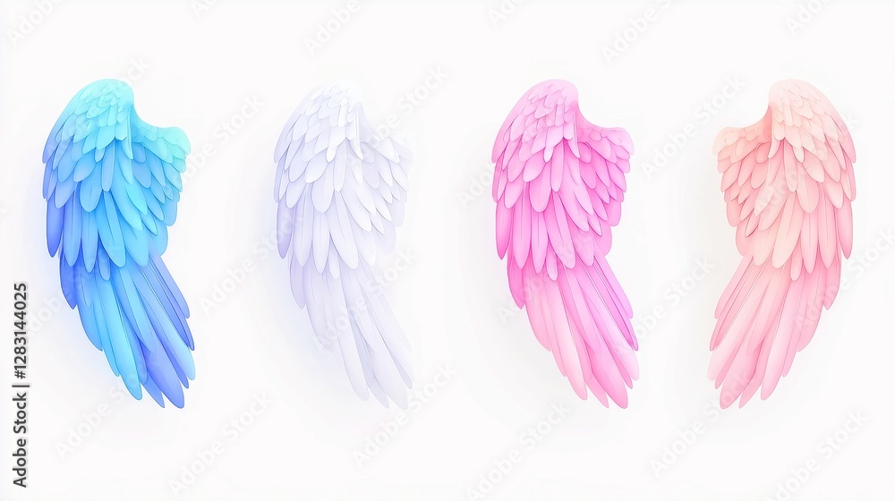 Fototapeta premium Angel Energy Symbols, featuring guardian wings, divine sigils, celestial protection, watercolor style, isolated on white, versatile clipart for spiritual and artistic projects