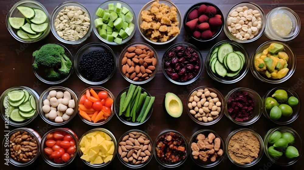 Fototapeta premium Visually Appealing and Nourishing Toddler Meal Prepared with a Variety of Colorful Healthy Foods Arranged in a Compartmentalized Container for a Balanced and Convenient Mealtime