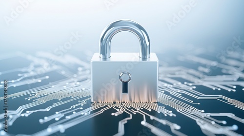 Wallpaper Mural Advanced Digital Security Concepts with a Metallic Lock on Circuit Board Background Torontodigital.ca